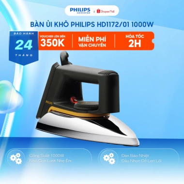 Bàn ủi khô Philips HD1.172/01 1.000W - Nhỏ gọn du lịch, ủi thẳng nhanh, đèn báo nhiệt - Giá chỉ 389k