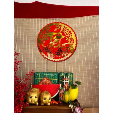 Bảng chữ Tết hoa tròn alu vàng gương nhũ 2 lớp Treo 40/50/60cm Giá ưu đãi 323.000 VND