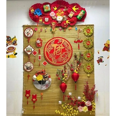 Bảng chữ Tết hoa tròn alu vàng gương nhũ 2 lớp Treo 40/50/60cm Giá ưu đãi 323.000 VND