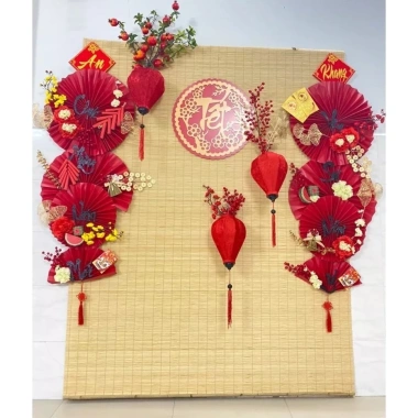 Bảng chữ Tết hoa tròn alu vàng gương nhũ 2 lớp Treo 40/50/60cm Giá ưu đãi 323.000 VND
