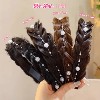Băng đô tóc giả sợi tơ TOCXINH247 - Đính ngọc trai, 4 màu, phù hợp Tết, giá 24.990đ