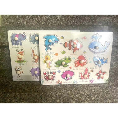 Bảng gỗ Montessori câu cá cho bé - Học chữ, số, ghép hình động vật, trái cây, giá 39k 4