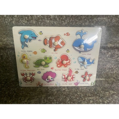 Bảng gỗ Montessori câu cá cho bé - Học chữ, số, ghép hình động vật, trái cây, giá 39k 6