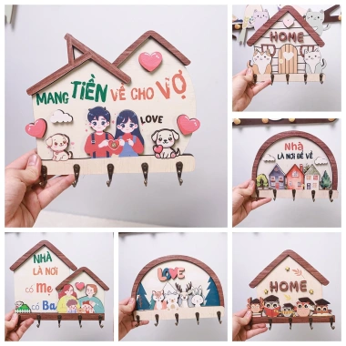 Bảng gỗ treo móc chìa khóa decor - móc kim loại dán nổi, kèm băng dính 2 mặt, chỉ 68.000đ