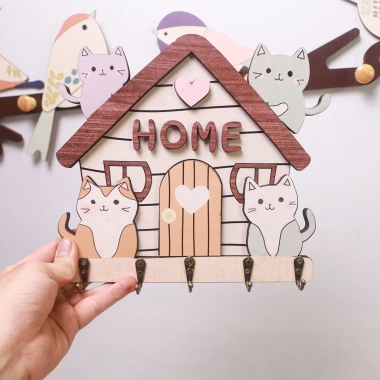 Bảng gỗ treo móc chìa khóa decor - móc kim loại dán nổi, kèm băng dính 2 mặt, chỉ 68.000đ