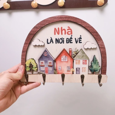 Bảng gỗ treo móc chìa khóa decor - móc kim loại dán nổi, kèm băng dính 2 mặt, chỉ 68.000đ