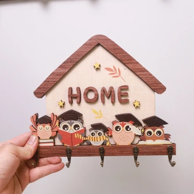 Bảng gỗ treo móc chìa khóa decor - móc kim loại dán nổi, kèm băng dính 2 mặt, chỉ 68.000đ