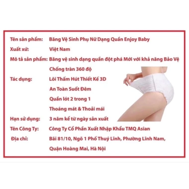 Băng Vệ Sinh Quần Enjoy Baby 50 Túi (Eo 50‑120cm) 1 Lần, Thấm Hút, Chống Tràn - 149k 4