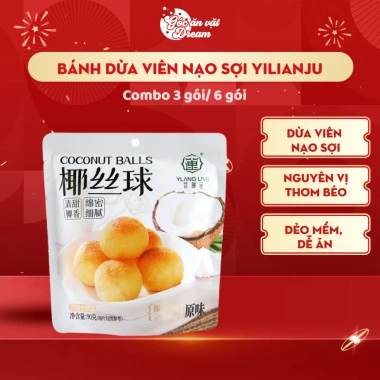 Bánh Dừa Viên Nạo Sợi Yilianju Combo 3/6 gói - Đồ ăn vặt tết, giảm giá 75.000₫