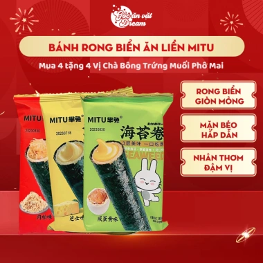 Bánh Rong Biển Ăn Liền Mitu Vị Chà Bông Trứng Muối Phô Mai - Mua 4 Tặng 4 Đồ Ăn Vặt Nội Địa Trung 33k Bánh Rong Biển Ăn Liền Mitu Vị Chà Bông Trứng Muối Phô Mai - Mua 4 Tặng 4 Đồ Ăn Vặt Nội Địa Trung 33k