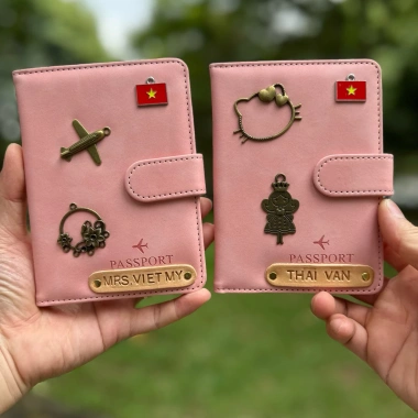 Bao da hộ chiếu Màu 21 Quai gài Hồng Retro - PU cao cấp, ngăn phụ thẻ giấy tờ