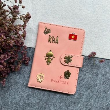 Bao da hộ chiếu Màu 21 Quai gài Hồng Retro - PU cao cấp, ngăn phụ thẻ giấy tờ