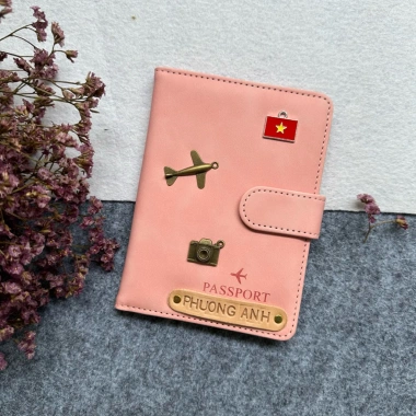 Bao da hộ chiếu Màu 21 Quai gài Hồng Retro - PU cao cấp, ngăn phụ thẻ giấy tờ