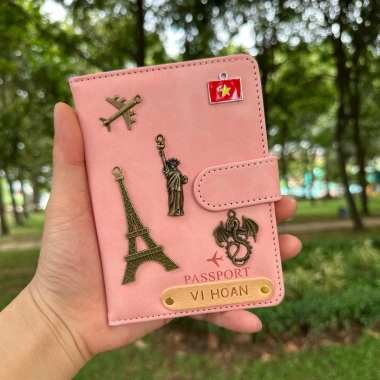 Bao da hộ chiếu Màu 21 Quai gài Hồng Retro - PU cao cấp, ngăn phụ thẻ giấy tờ