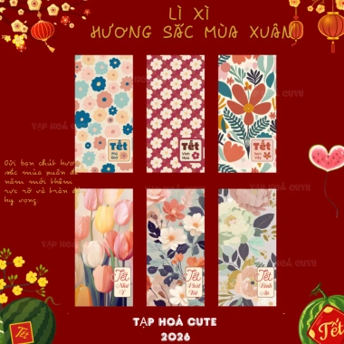 Bao Lì Xì Cán Màng Tết 2.026 Bính Ngọ - Hoa lá, Giấy C150 mẫu mới, Giá ưu đãi 11.755 VND