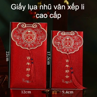 Bao lì xì cưới chữ hỷ 3 chiều giấy lụa nhũ cao cấp, cứng đứng form - 18.000 VND 9