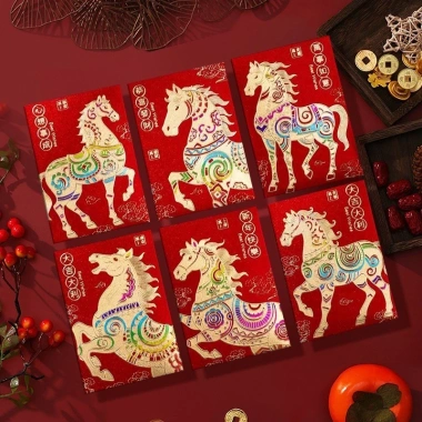 Bao Lì Xì Kim Mã Cát Tường 6 Cái Ánh Kim - Set 1, Giá Chỉ 20.000 VND, Giảm Sốc