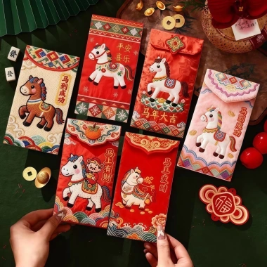 Bao Lì Xì Năm Ngựa 2.026 - Màu Đỏ May Mắn, Bao Dài Đựng Tiền Nguyên Tờ, Tài Lộc Đầy Nhà, Giá 6.200 VND 2