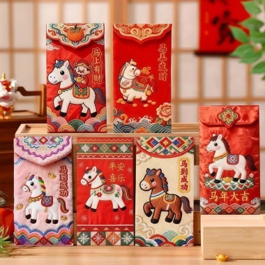 Bao Lì Xì Năm Ngựa 2.026 - Màu Đỏ May Mắn, Bao Dài Đựng Tiền Nguyên Tờ, Tài Lộc Đầy Nhà, Giá 6.200 VND 5
