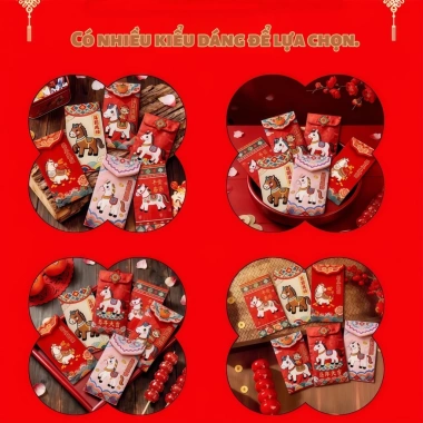 Bao Lì Xì Năm Ngựa 2.026 - Màu Đỏ May Mắn, Bao Dài Đựng Tiền Nguyên Tờ, Tài Lộc Đầy Nhà, Giá 6.200 VND 6