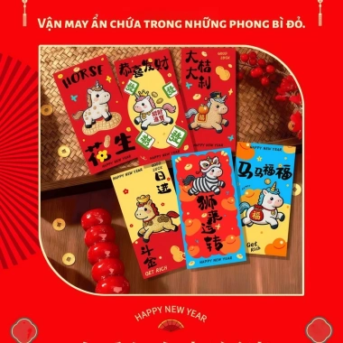 Bao Lì Xì Năm Ngựa 2.026 - Màu Đỏ May Mắn, Bao Dài Đựng Tiền Nguyên Tờ, Tài Lộc Đầy Nhà, Giá 6.200 VND 7