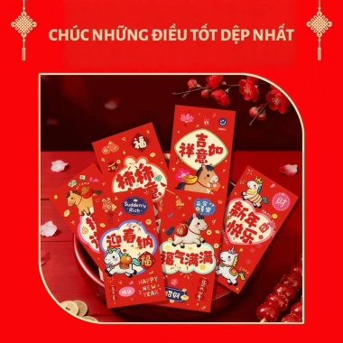 Bao Lì Xì Năm Ngựa 2.026 - Màu Đỏ May Mắn, Bao Dài Đựng Tiền Nguyên Tờ, Tài Lộc Đầy Nhà, Giá 6.200 VND 8