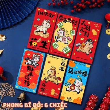 Bao Lì Xì Năm Ngựa 2.026 - Màu Đỏ May Mắn, Bao Dài Đựng Tiền Nguyên Tờ, Tài Lộc Đầy Nhà, Giá 6.200 VND 10