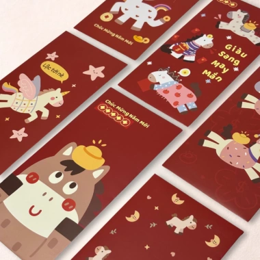 Bao lì xì Tết 2.026 họa tiết ngựa đáng yêu Giấy dày, in sắc nét, màu đỏ may mắn, chỉ 30.000₫