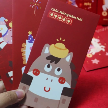 Bao lì xì Tết 2.026 họa tiết ngựa đáng yêu Giấy dày, in sắc nét, màu đỏ may mắn, chỉ 30.000₫