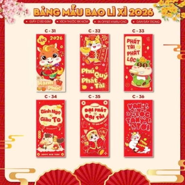 Bao lì xì Tết 2.026 - Set giá rẻ 33.600₫, mẫu mới đẹp sang trọng, giảm 7.000₫
