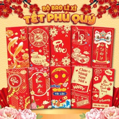 Bao lì xì Tết 2.026 - Set giá rẻ 33.600₫, mẫu mới đẹp sang trọng, giảm 7.000₫