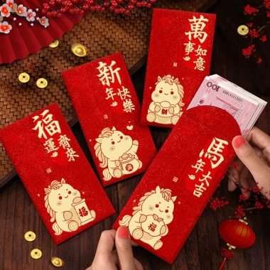 Bao lì xì tết 2.026 Set lì xì họa hoạt hình Bính Ngọ - Lì xì đỏ may mắn chào năm mới 9