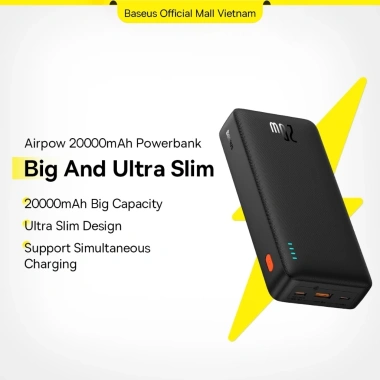 Baseus Airpow 20.000mAh Sạc Dự Phòng Nhanh 20W - Pin Li-Polymer Siêu Bền Dễ Mang 3