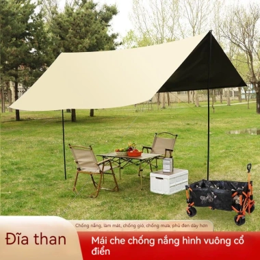 Bạt che nắng ngoài trời dày dặn vinyl 6mm chống nước di động màu đen - 149.533 VND