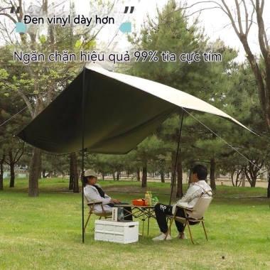 Bạt che nắng ngoài trời dày dặn vinyl 6mm chống nước di động màu đen - 149.533 VND