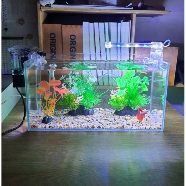 Bể cá 33cm 7 món: sỏi nền, máy lọc, cây nhựa, đèn LED - Giá ưu đãi 320.000₫