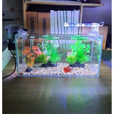 Bể cá 33cm 7 món: sỏi nền, máy lọc, cây nhựa, đèn LED - Giá ưu đãi 320.000₫