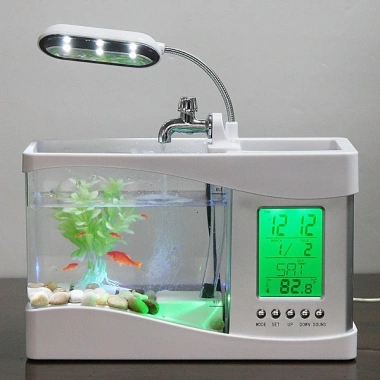 Bể cá mini để bàn kèm đồng hồ LED, đèn LED, sỏi và cây trang trí - Giá chỉ 445.000đ