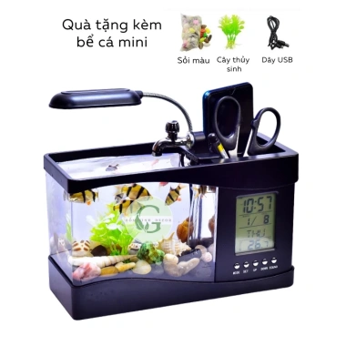 Bể Cá Mini Hồ Thủy Sinh để bàn - Đồng Hồ Đèn LED, sỏi và cây trang trí, giảm giá 600k 8 Bể Cá Mini Hồ Thủy Sinh để bàn - Đồng Hồ Đèn LED, sỏi và cây trang trí, giảm giá 600k 8