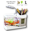 Bể Cá Mini Hồ Thủy Sinh để bàn - Đồng Hồ Đèn LED, sỏi và cây trang trí, giảm giá 600k 9