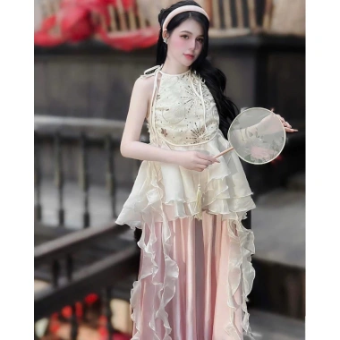 BEMAMS Set áo yếm cách tân đính ngọc và váy cạp chun XS-7XL BIGSIZE 620k 6
