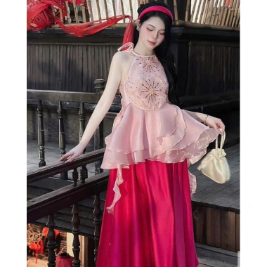 BEMAMS Set áo yếm cách tân đính ngọc và váy cạp chun XS-7XL BIGSIZE 620k 8