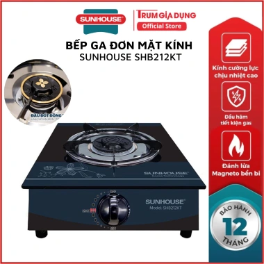 Bếp gas dương mặt kính SUNHOUSE SHB212KT - Đầu đốt đồng thau, bảo hành 12 tháng, giá chỉ 399.000₫ 2