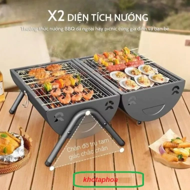Bếp nướng than hoa BBQ 2 mặt gập gọn, di động du lịch, phượt, dùng tại nhà