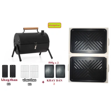 Bếp nướng than hoa BBQ 2 mặt gập gọn, di động du lịch, phượt, dùng tại nhà
