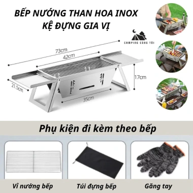 Bếp Nướng Than Hoa BBQ Dã Ngoại Gấp Gọn Inox Chống Rỉ - Cao Cấp, Giá 252.000₫ 2