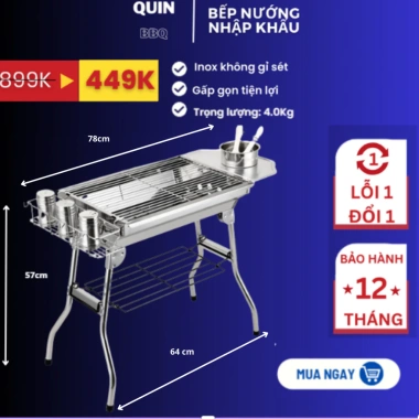 Bếp nướng than hoa inox không gỉ sét QuinBBQ H1P - Gấp gọn, tiện lợi, giá ưu đãi 890.000₫ 9