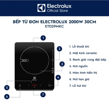 Bếp từ đơn Electrolux 2.000W ETD29MKC - bề mặt kính dễ vệ sinh, nấu an toàn, tặng nồi, giảm giá 21% 4