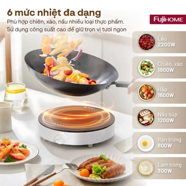 Bếp từ đơn tròn 2.200W FUJIHOME chống nước, mặt kính ceramic, giá 860.000₫