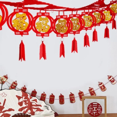 Biểu Ngữ Tết Nguyên Đán Fu Phước Lành Dây Đèn Lồng Vòng Hoa Bunting Giá 24.302₫